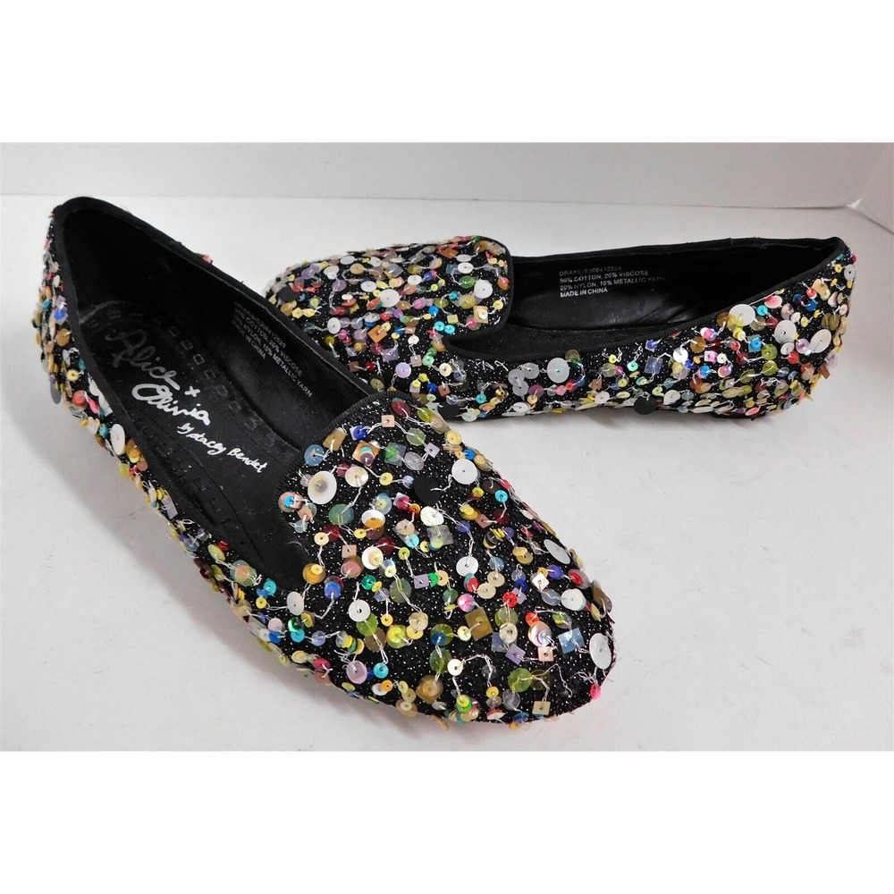Alice + Olivia Drake Multi Sequin Flats sz‎ 37